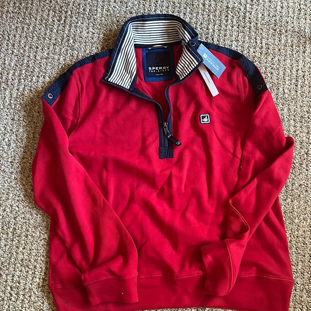 NWT Sperry Pullover Size Large/L w/ navy nautical detail on collar & shoulder